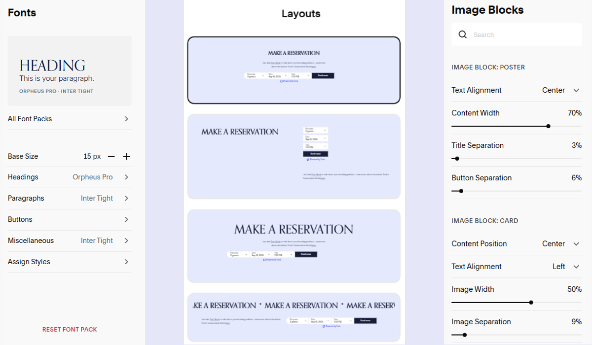 Squarespace website template customization settings