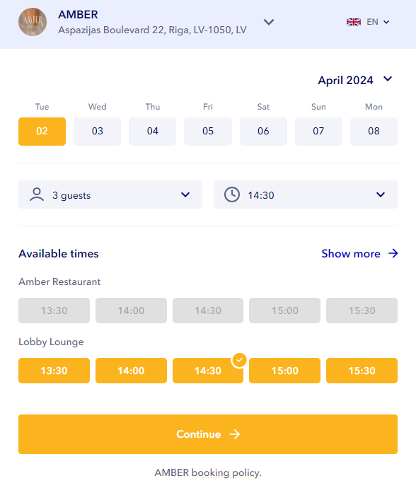 tablein booking widget screenshot