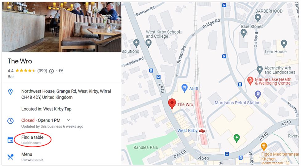 screenshot of a restaurant google business profile