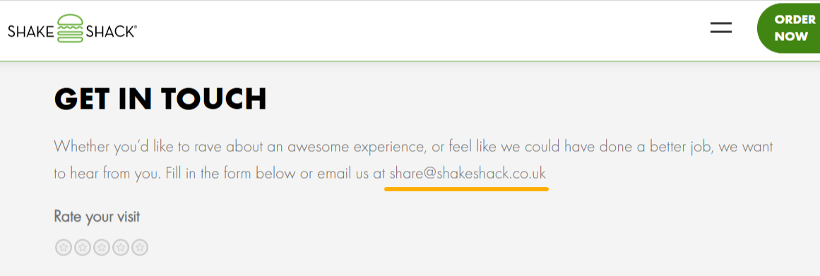 shake shack contact form screenshot