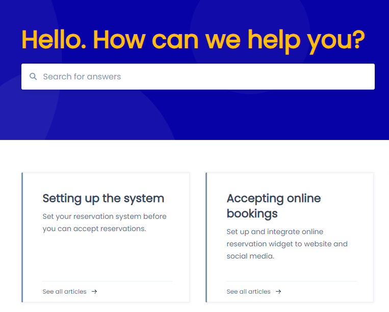 tablein help center screenshot