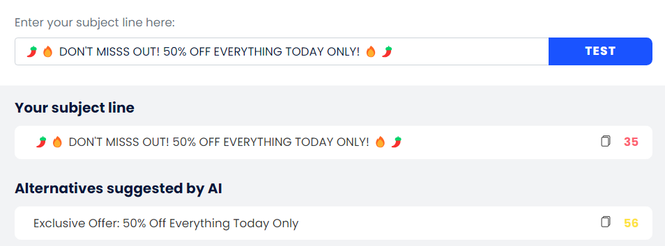 Mailmeteor subject line tester screenshot
