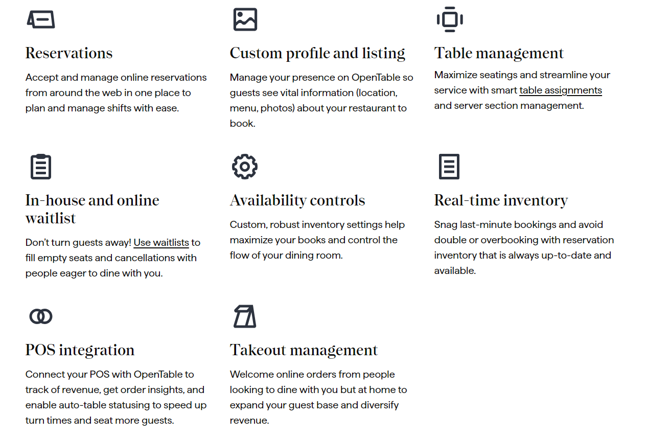opentable key features screenshot