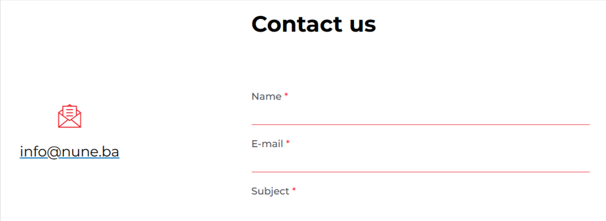 screenshot of the cevabdzinica nune contact form