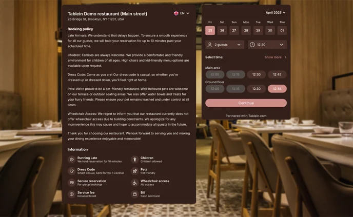 tablein customized reservation widget
