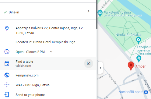 screenshot of a restaurant profile on google maps