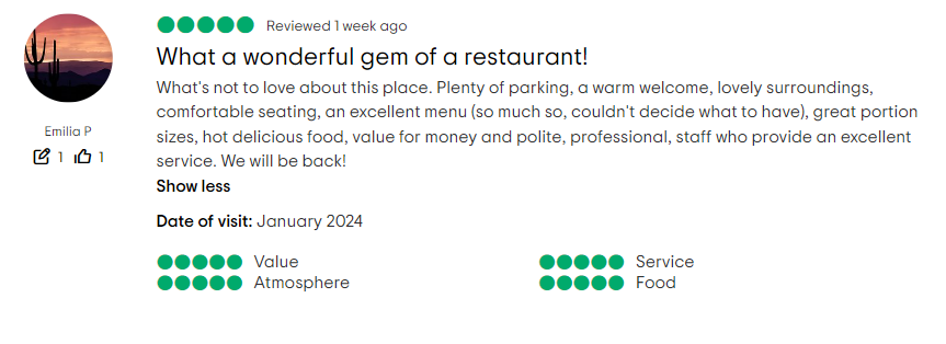 screenshot of a tripadvisor review about the forest restaurant