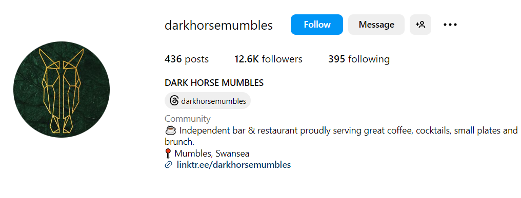 dark horse mumbles restaurant instagram screenshot