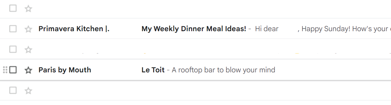 email inbox subject lines screenshot
