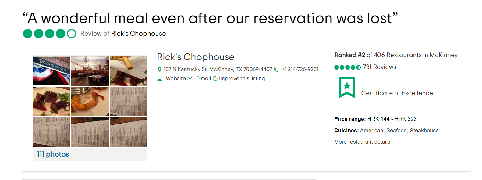 Reseña de Rick's Chophouse