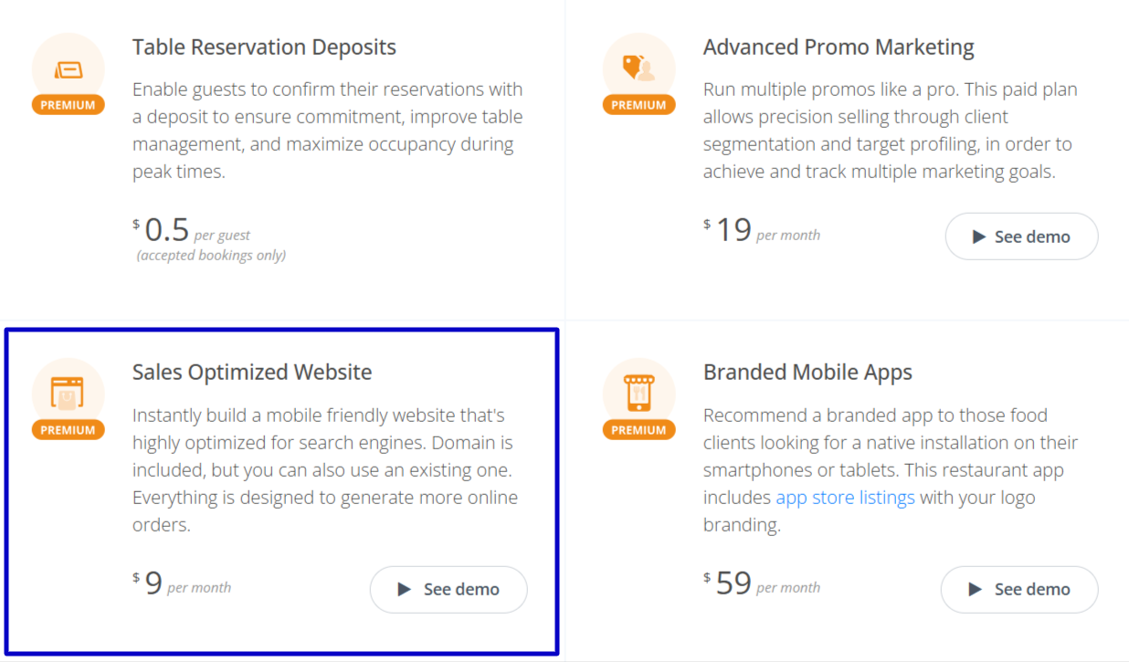 gloriafood plans and pricing