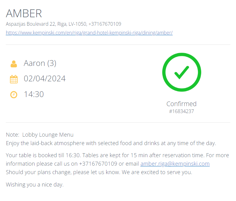 tablein email notification screenshot