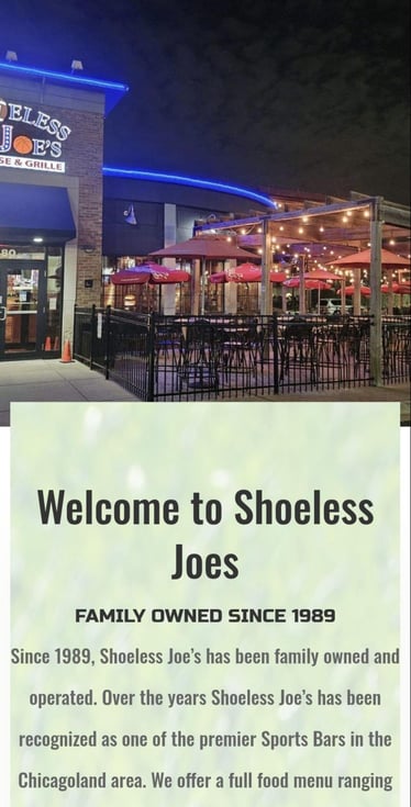 shoeless joe's mobile website screenshot