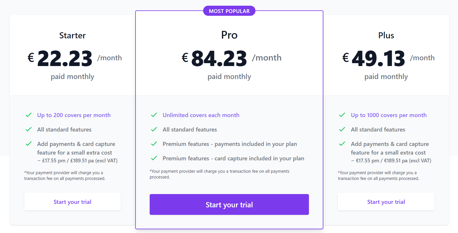 simpleerb plans and pricing screenshot