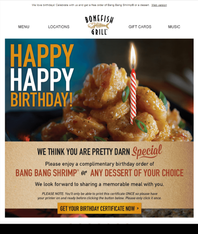 restaurant birthday email example