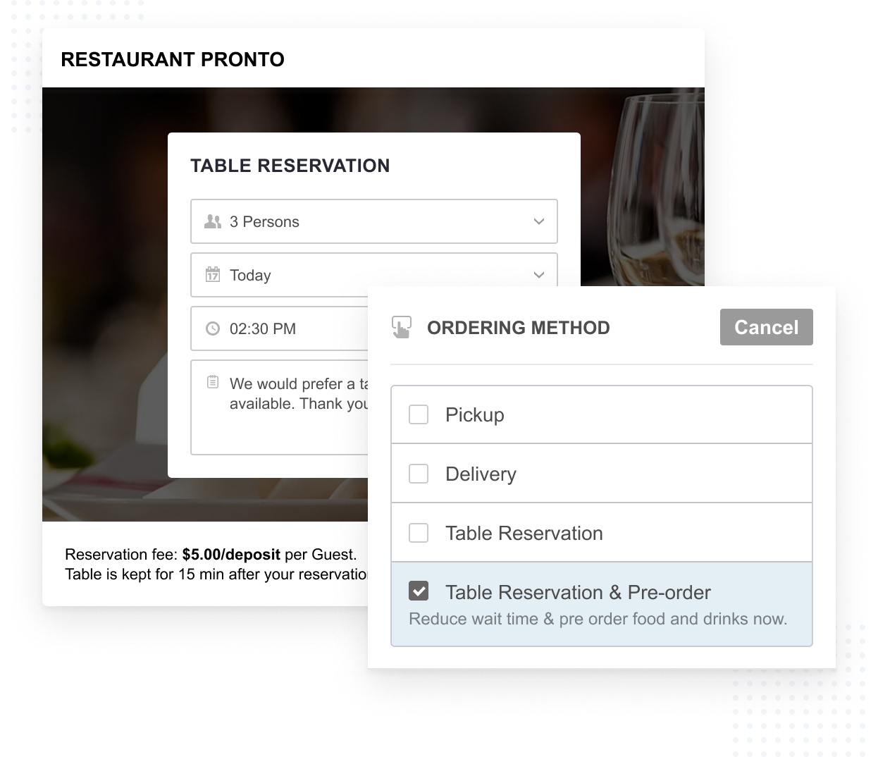 gloriafood booking widget screenshot