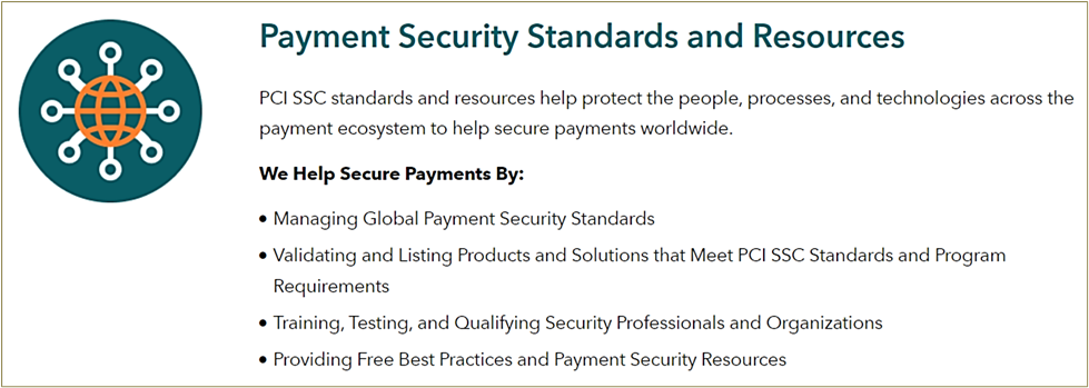 a screenshot listing payment security standards
