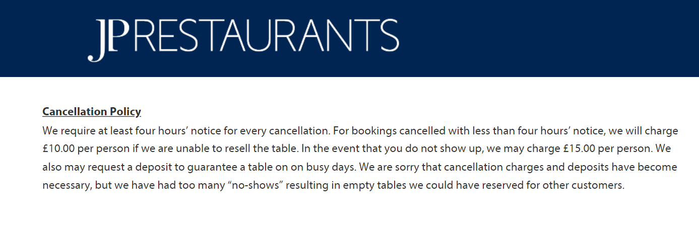 jp restaurants cancellation policy screenshot