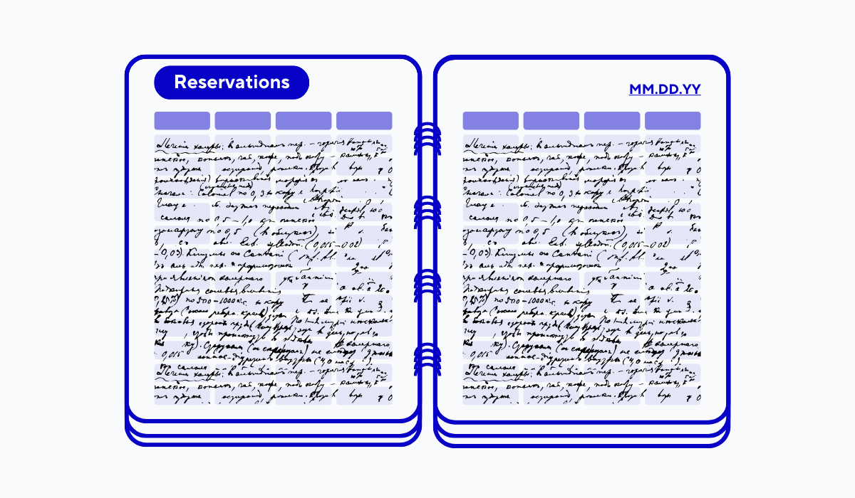 illustration of a restaurant reservation book with messy handwriting