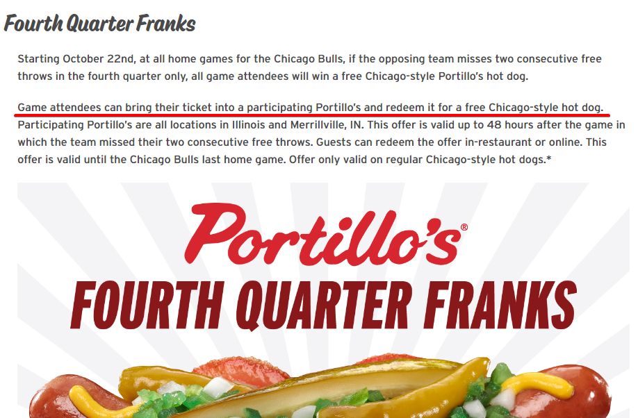portillos restaurant promotion screenshot