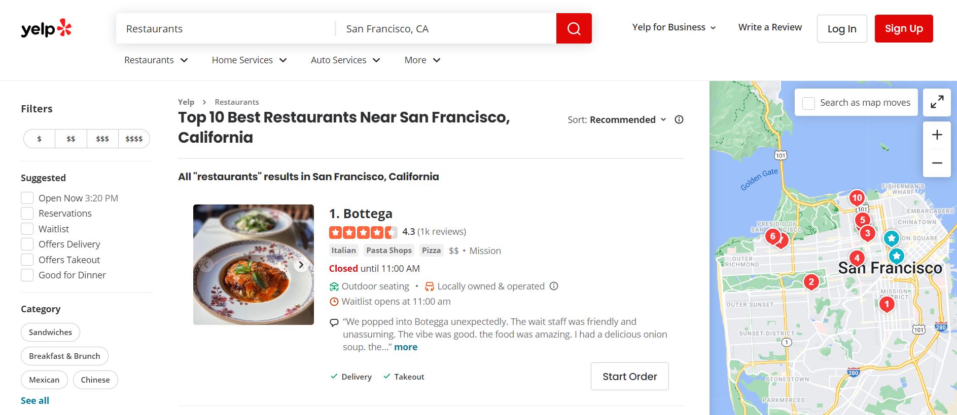 yelp website screenshot