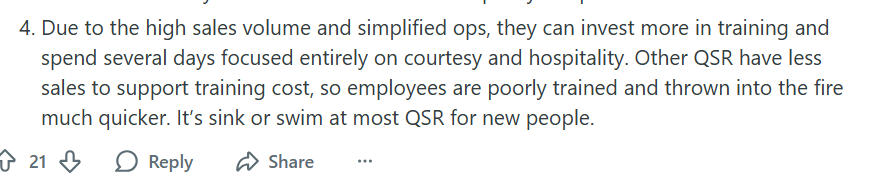 screenshot of a reddit comment about service at chickfila