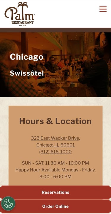 the palm chicago restaurant mobile website screenshot