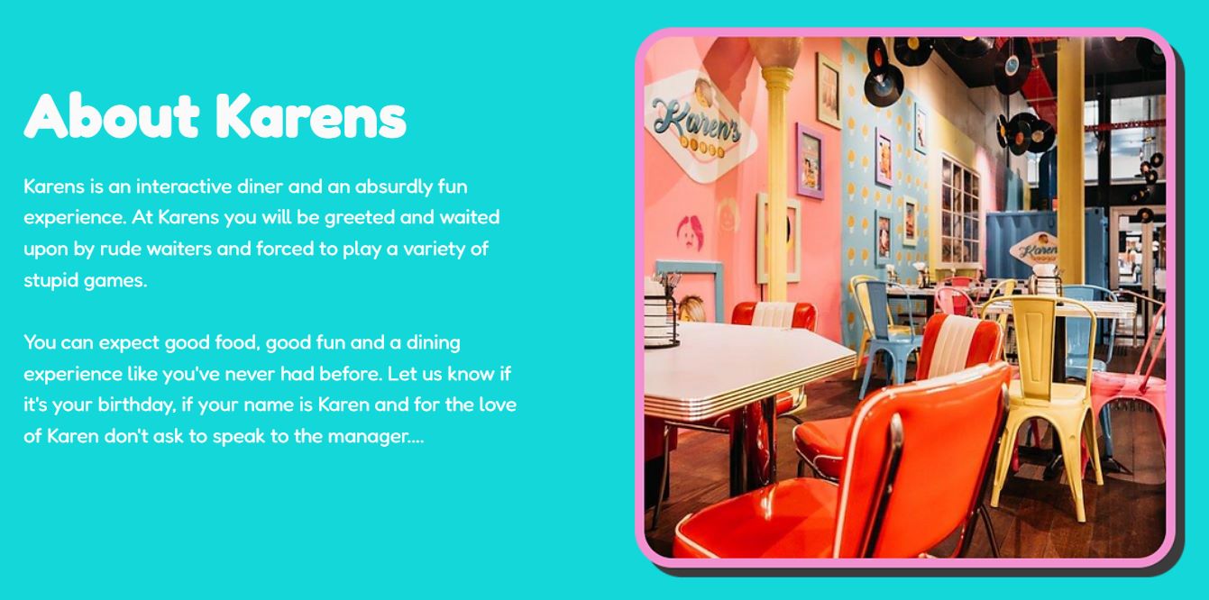 a screenshot describing the concept of karens diner