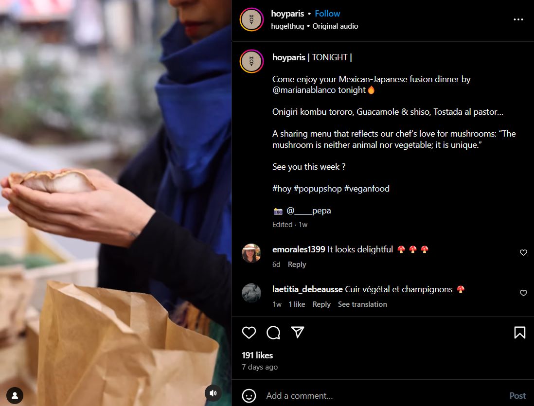 hoy paris restaurant instagram video post screenshot