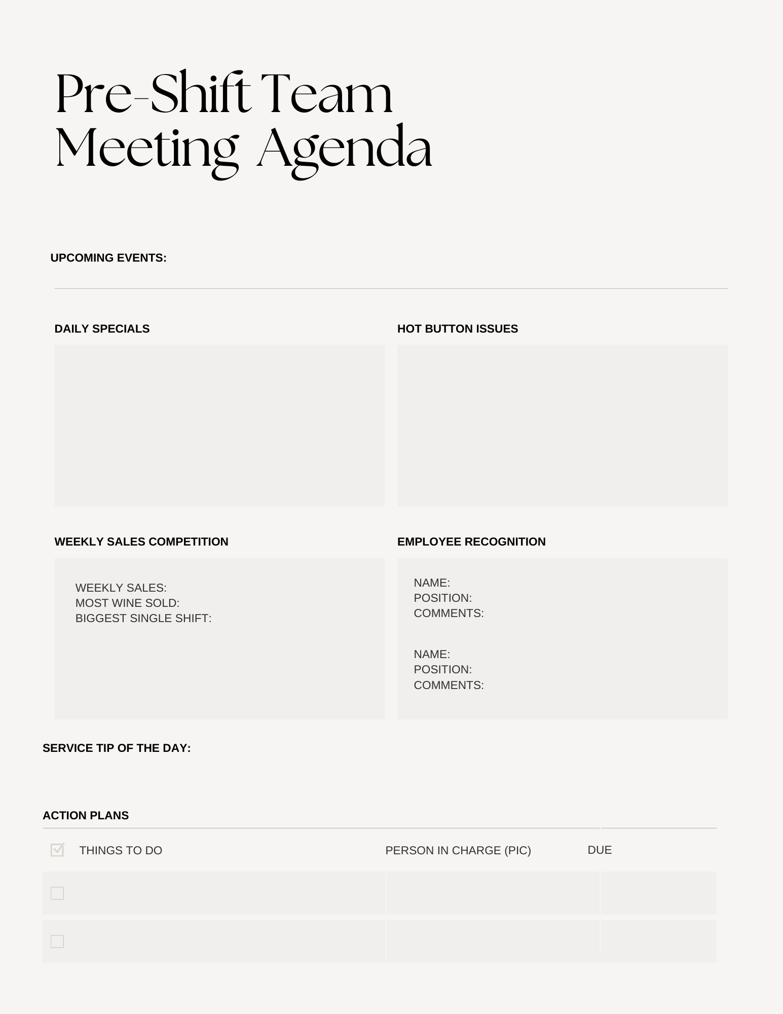 Una agenda para una reunión previa al turno para darte una mejor idea