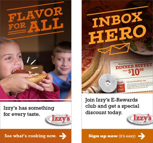 izzys restaurants email marketing screenshot