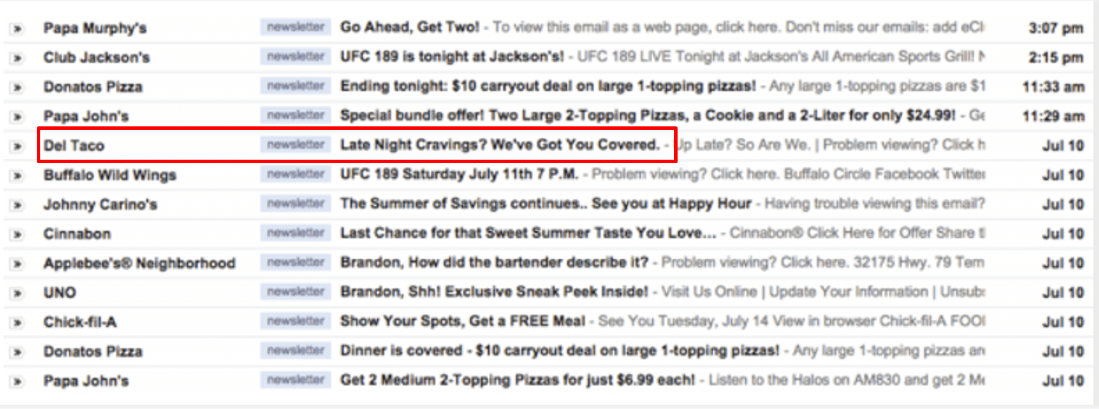 del taco email screenshot