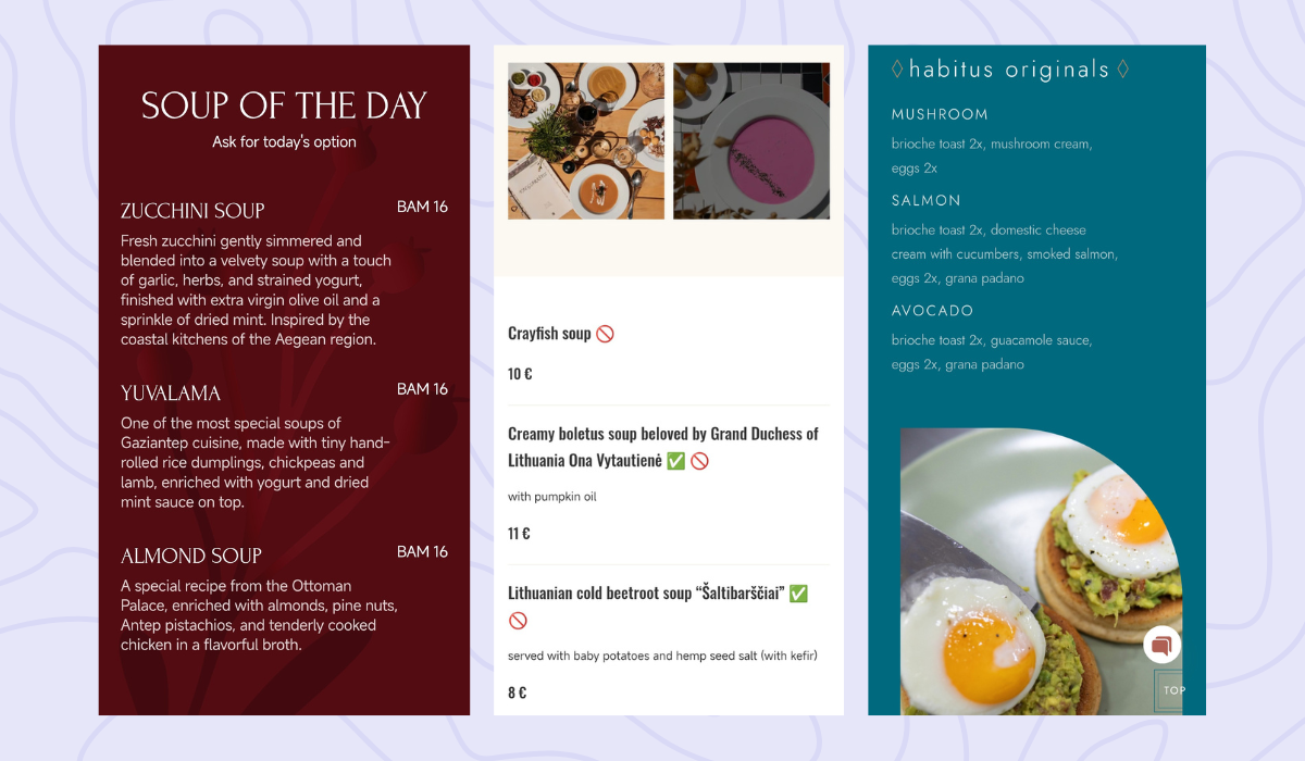 examples of digital menus