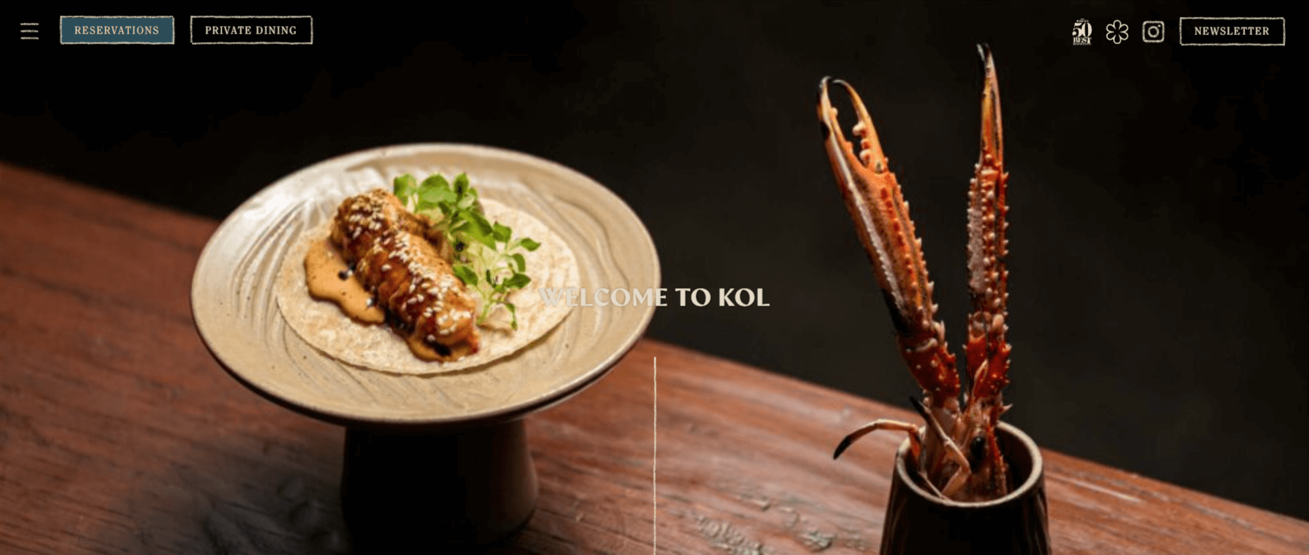 kol restaurant website screenshot