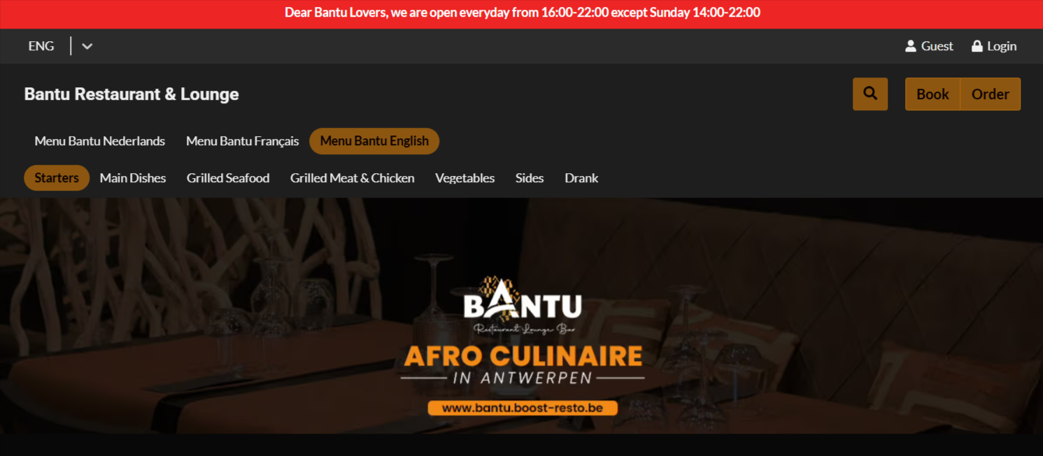 bantu restaurant website screenshot