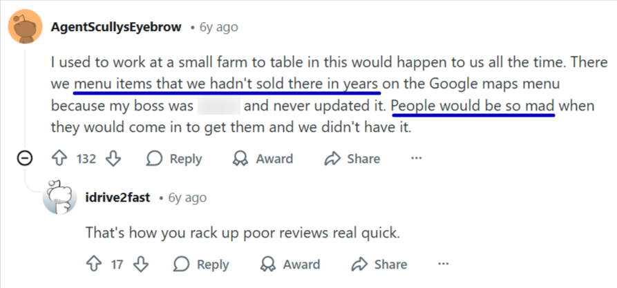 reddit comments about outdated restaurant menus