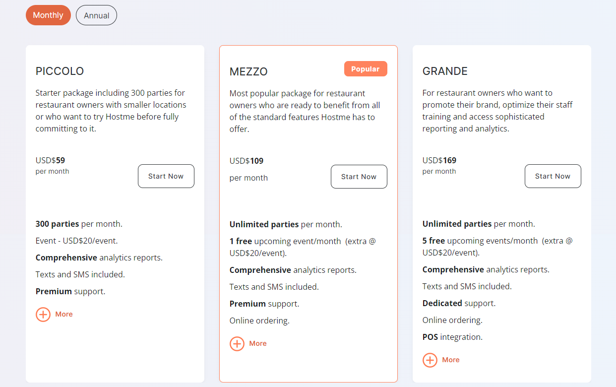 hostme plans and pricing screenshot