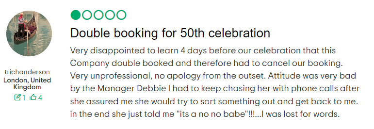 tripadvisor review about a double table booking at a restaurant