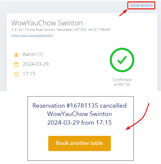 tablein widget cancellation confirmation