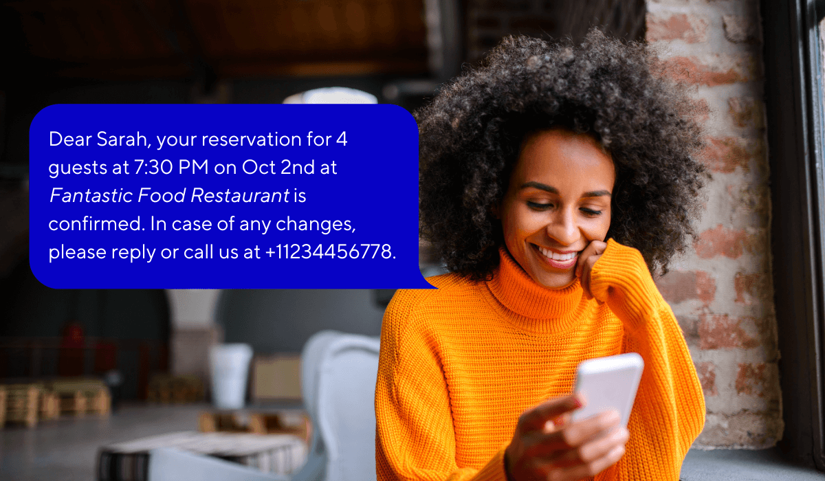 example of a restaurant reservation sms reminder