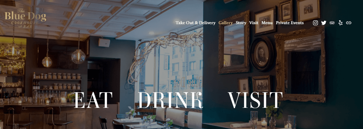 blue dog restaurant website screenshot