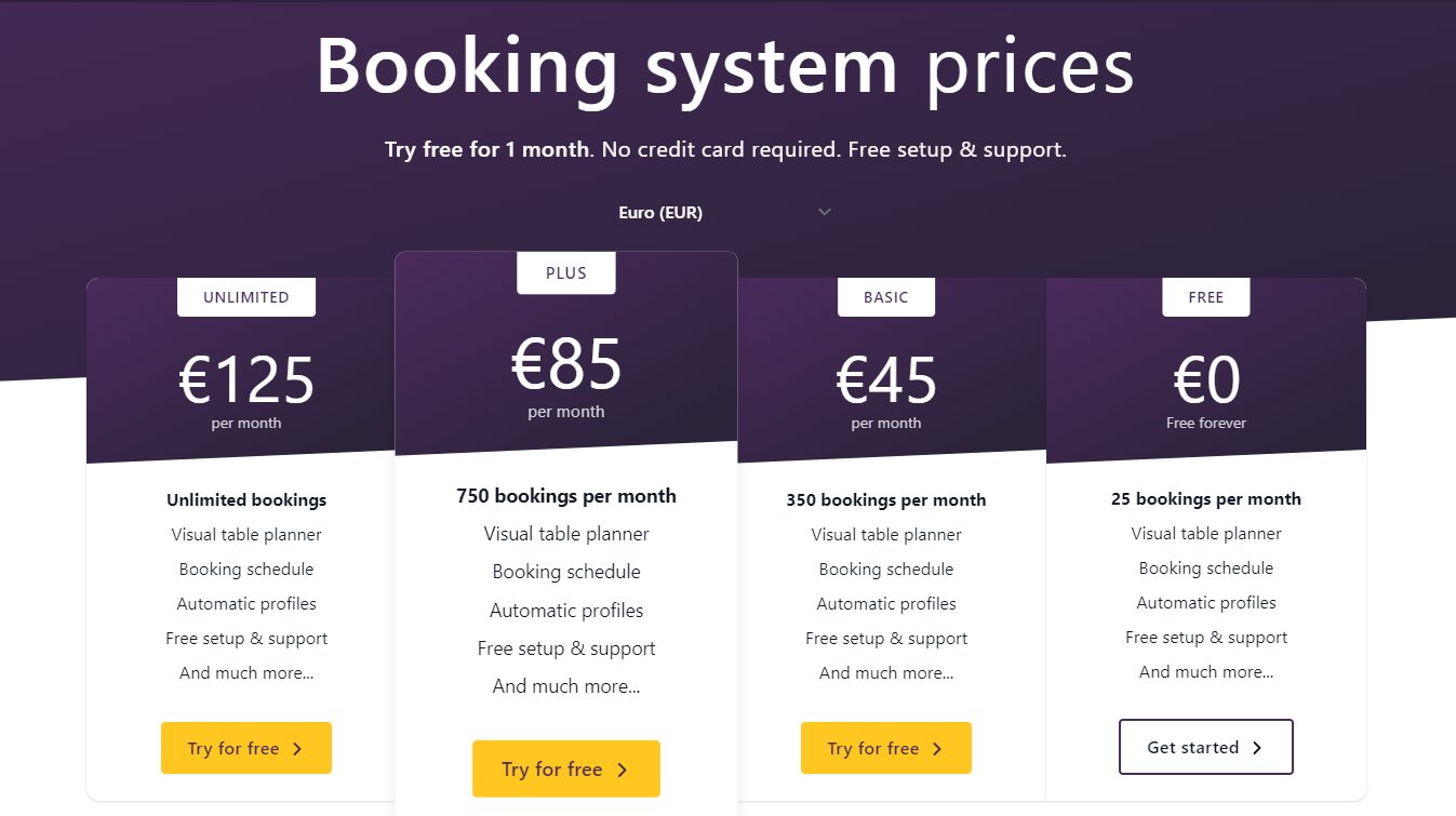 resos plans and pricing screenshot