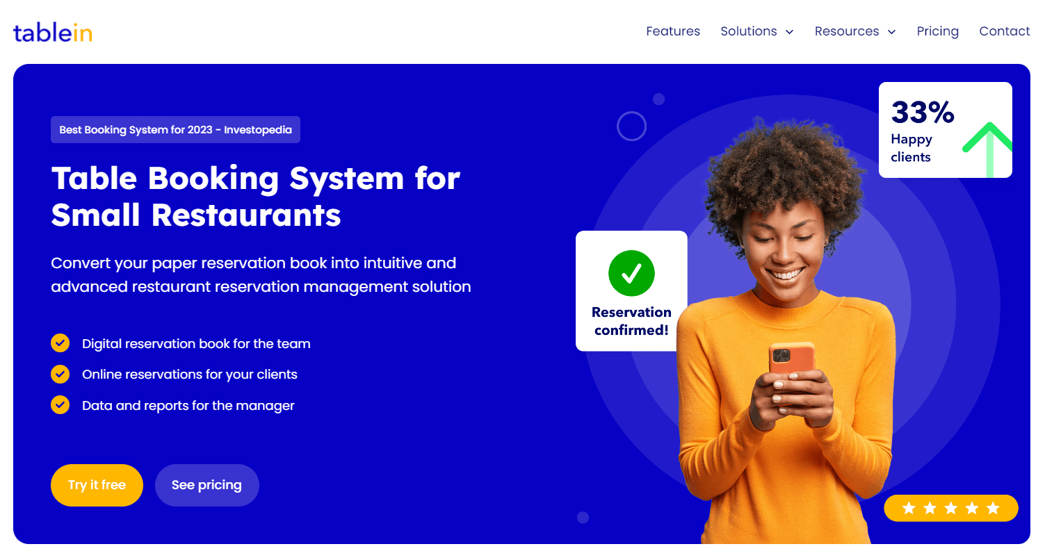 tablein homepage screenshot