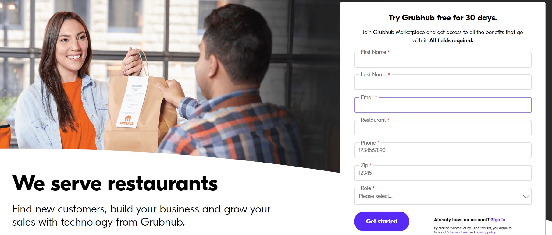 screenshot of grubhub free trial