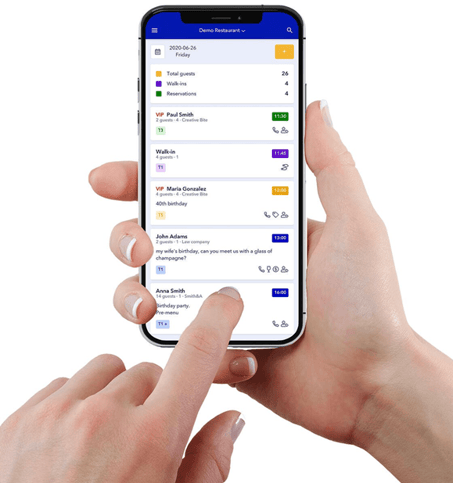 screenshot of tablein on a smartphone