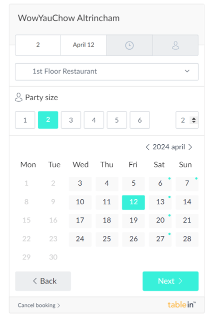 tablein booking widget