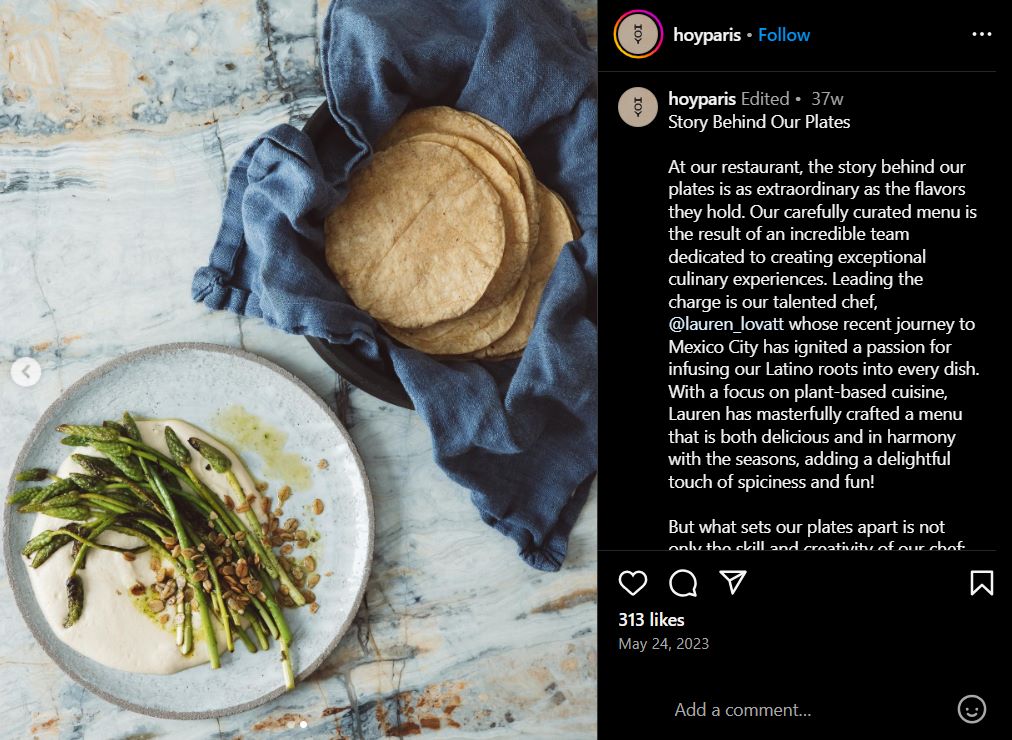 hoy paris restaurant instagram post screenshot