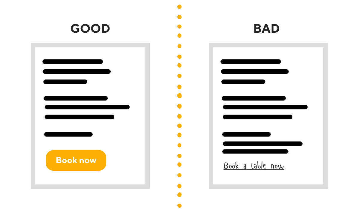 an illustration with a good and bad example of an email cta button