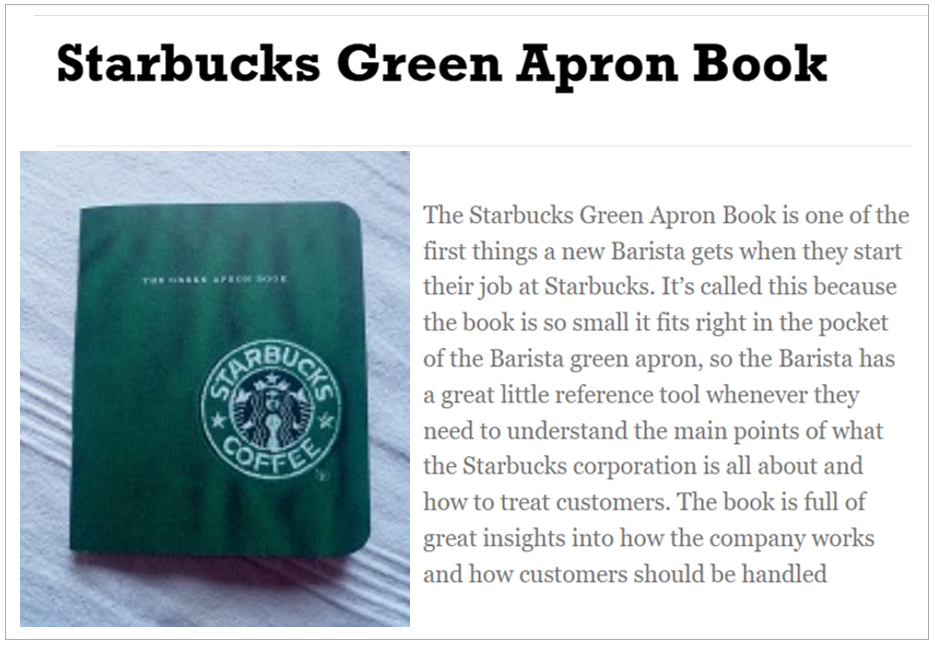 Starbucks green apron book