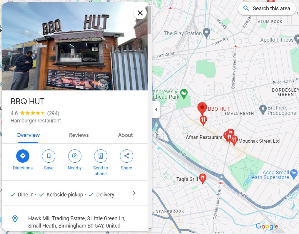 example of a restaurant on google maps